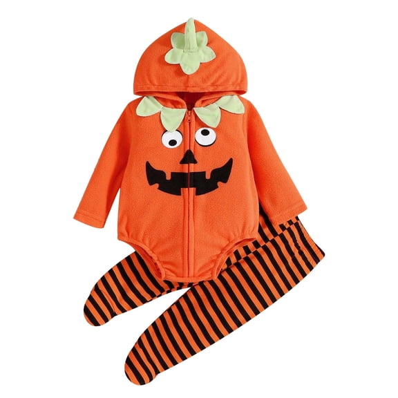 Newborn Pumpkin Outfits Romper Hoodie Cotton With Infant Set Baby Halloween Outfit Kids Halloween Costumes Girls 9-12 Months