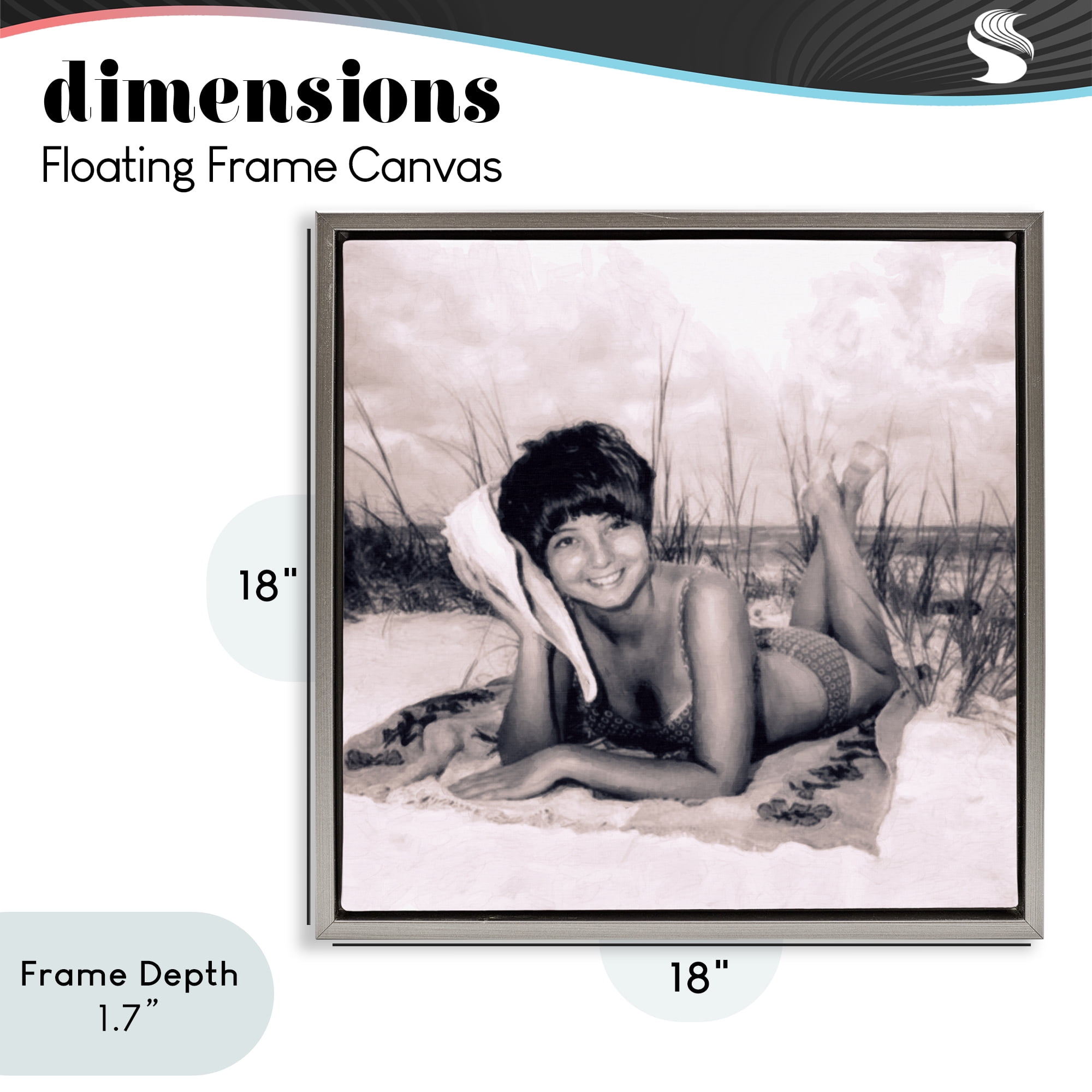 Stupell Industries Vintage Summer Girl with Conch Gray Framed Floater Canvas Wall Art, design by Grotto Studios
