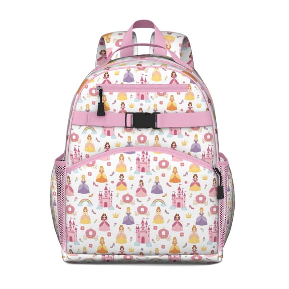 Colorful Princess Castle Pattern Backpack for School,Cute School Bag,Schoolbag with Adjustable Shoulder Straps & Padded Back,15.25"x11.5"x5.25"