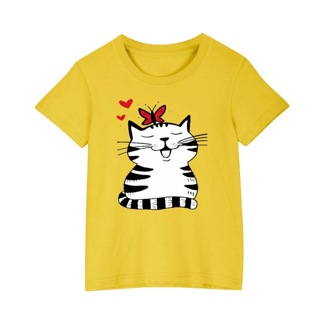 RXIRUCGD 2025 Vêtements d'Été pour Enfants T-shirt Imprimé Mode Mignon Col Rond Manches Courtes