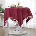 thumbnail image 2 of Nvzi Mantel cuadrado pequeño con diseño de celosía de color rojo vino, con borlas bordadas, para mesa de comedor en casa, 35 x 35 pulgadas, 2 of 5