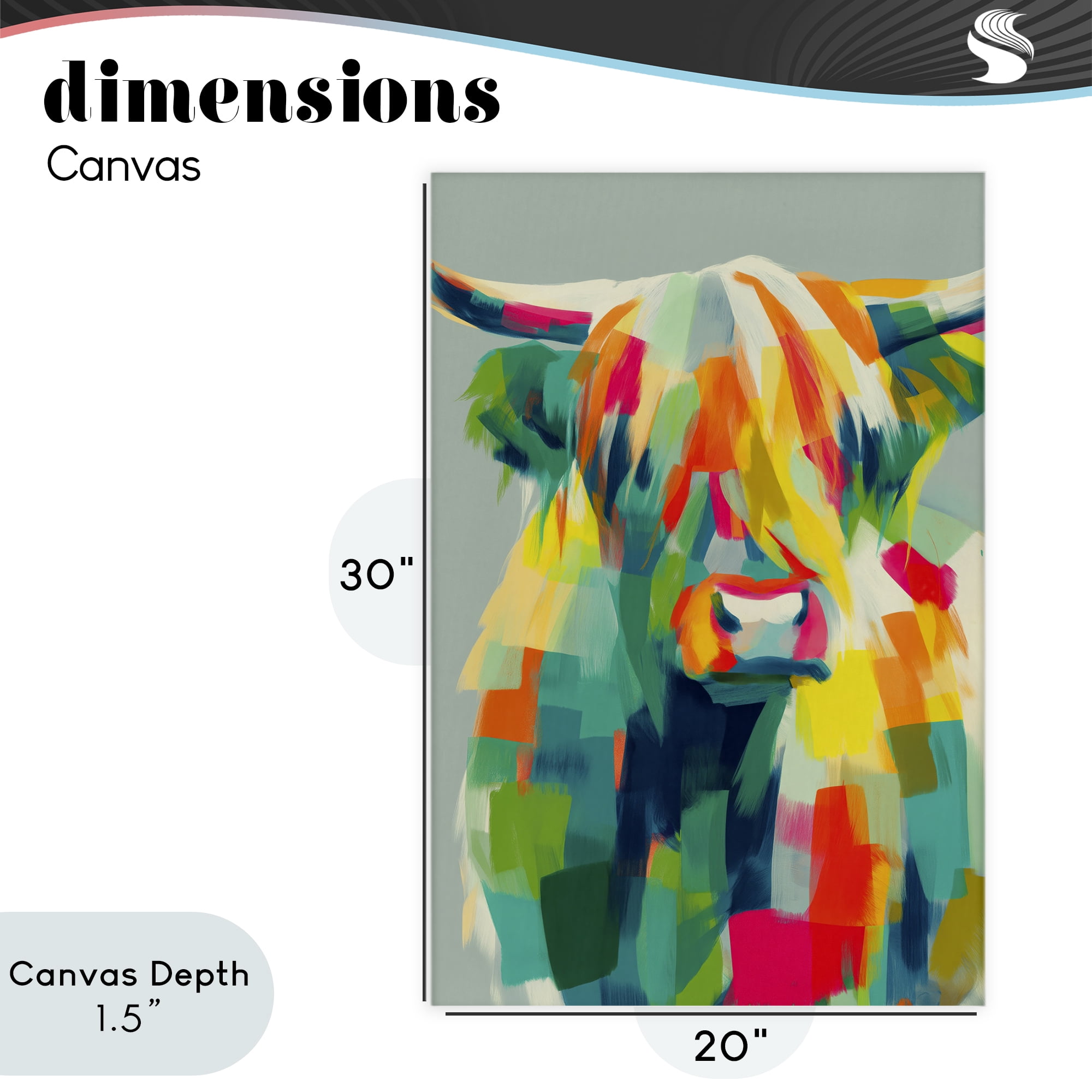 Stupell Industries Highland Cow Abstract Patchwork Canvas Wall Art, design by Chromatic Storm Studio
