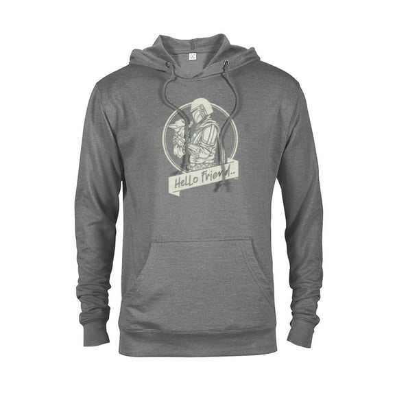 Star Wars The Mandalorian Mando and Grogu Hello Friend - Pullover Hoodie for Adults - Customized-Graphite Heather