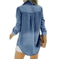 thumbnail image 6 of Women Button Down Denim Shirt Long Sleeve Roll Up Casual Oversized Jean Jacket Distressed Tunic Top, 6 of 7