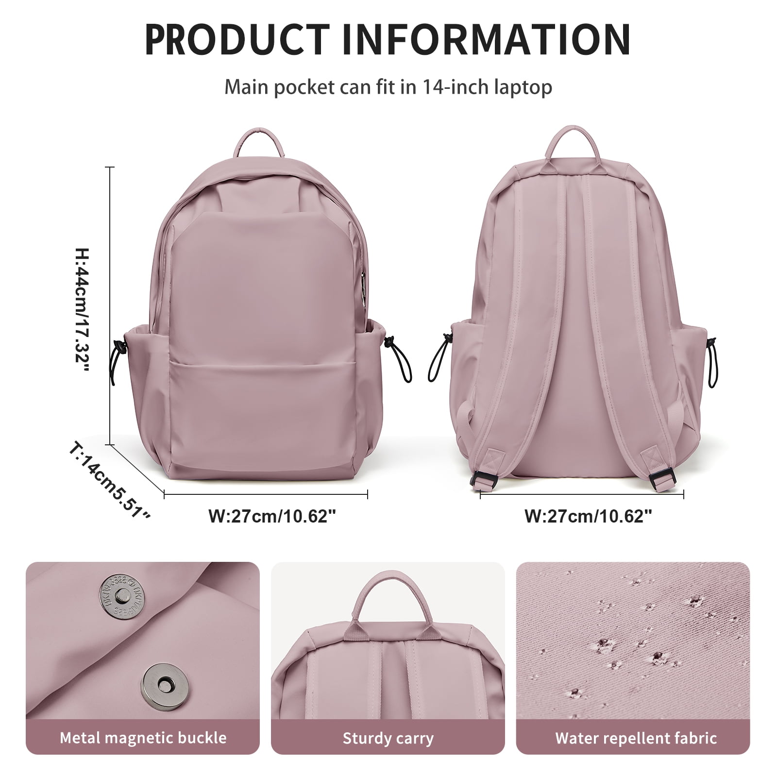 School Backpack Womens, Causal Travel School Bags 15.6 Inch Laptop Backpack for Student Lightweight Rucksack Water Resistant Bookbag College Men Work Daypack Purple