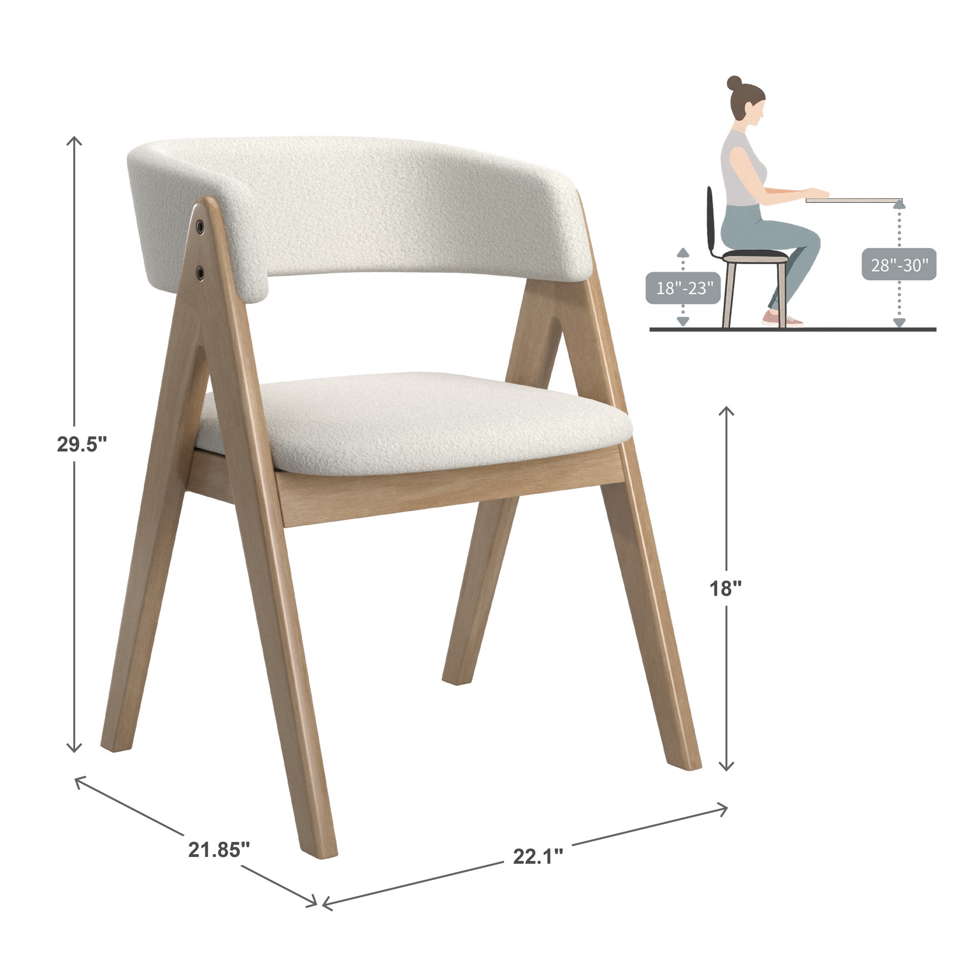 Weston Home Saare  Modern White Boucle Wood Dining Chairs, Natural Finish (Set of 2)