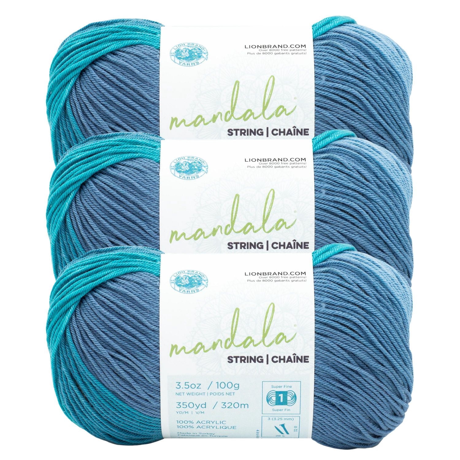 Fil Lion Brand Mandala® String Fil #1 Superfin/Doigté Yarn 100g/320m 3 Pelotes