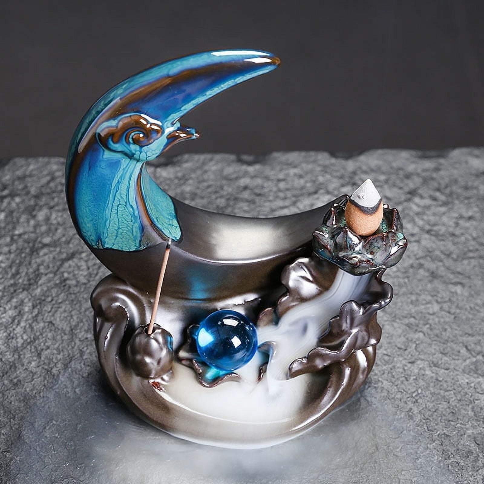 Ceramic Backflow Sandalwood Incense Burner Creative Moon Lotus Leaf Smoke Incense Stick Holder Zen Ornament Craft Decoration