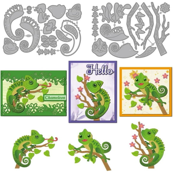 Chameleon Branch Die Cuts for Card Making Reptile Animals Metal Cutting Dies Flower Leaves Plants Embossing Cutting Stencil for Scrapbooking Craft Paper Birthday Card Gift Decoration