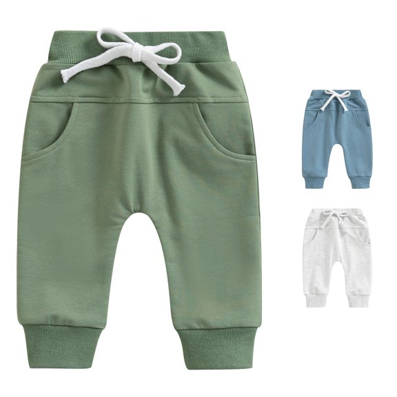 TinyBloomm Kids Solid Color Casual Pants For Girls And Boys Comfortable Everyday Trousers With Elastic Waist Playful Design, Size 0-6 Months