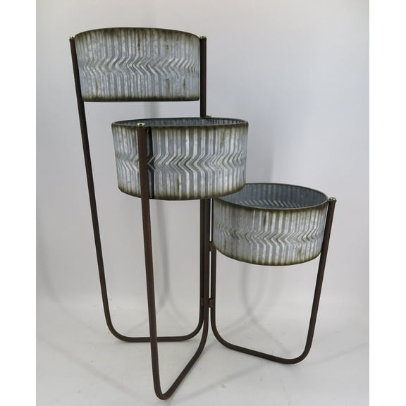 3 Tier Round Metal Planters On Black Frame Plant Stand