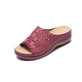 thumbnail image 6 of Samdudou Chunky Sole Slide Sandals for Women Open Toe Slip On Wedges Elegant Laser Cutout Floral Pattern Scalloped Edges Casual Summer Beach Vacation Walking Shoes, 6 of 9