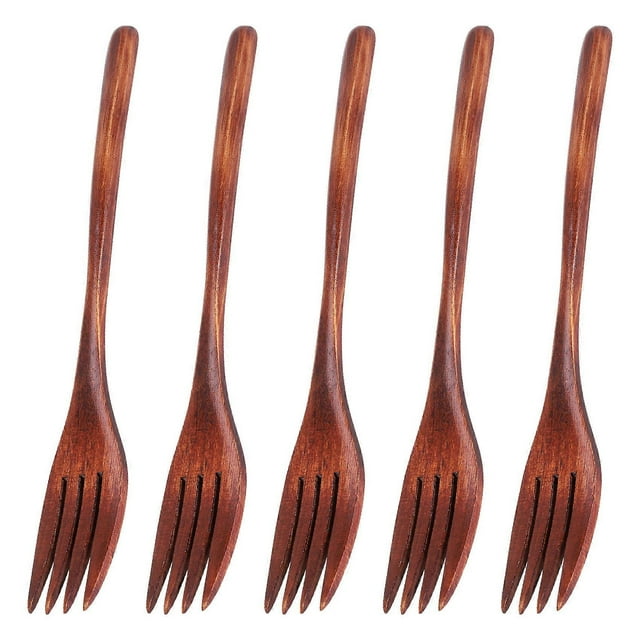 Wooden Forks, 5 Pieces Eco-Friendly Japanese Wood Salad Dinner Fork Tableware Dinnerware for Kids Ad