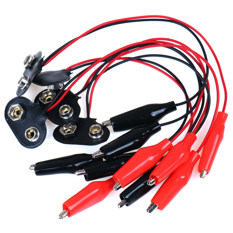 5Pcs 9V Battery Clip Power Cable Testing Line Adapter to Alligator Clip_sh 