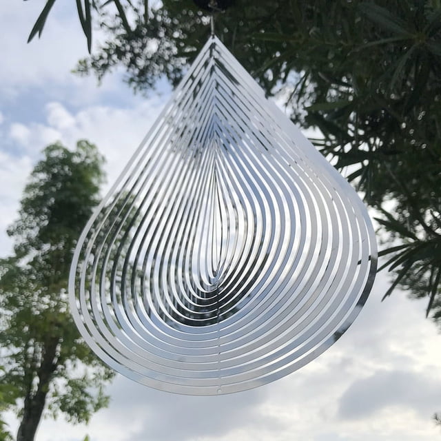Carillón de viento giratorio 3D de metal con personalidad creativa de acero inoxidable, artesanía en forma de gota, decoraciones para el hogar
