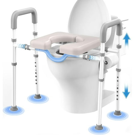 Agrish Raised Toilet Seat - Heavy Duty 350lb Medical Raised Commode Safety Frame, Height Adjustable Legs
