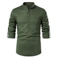 thumbnail image 2 of ZCFZJW Mens Button Henley Shirts Casual Roll-up Long Sleeve Solid Color Stand Collar Business Work T-Shirts Trendy Slim Fit Basic Workout Tees Tops Army Green M, 2 of 8
