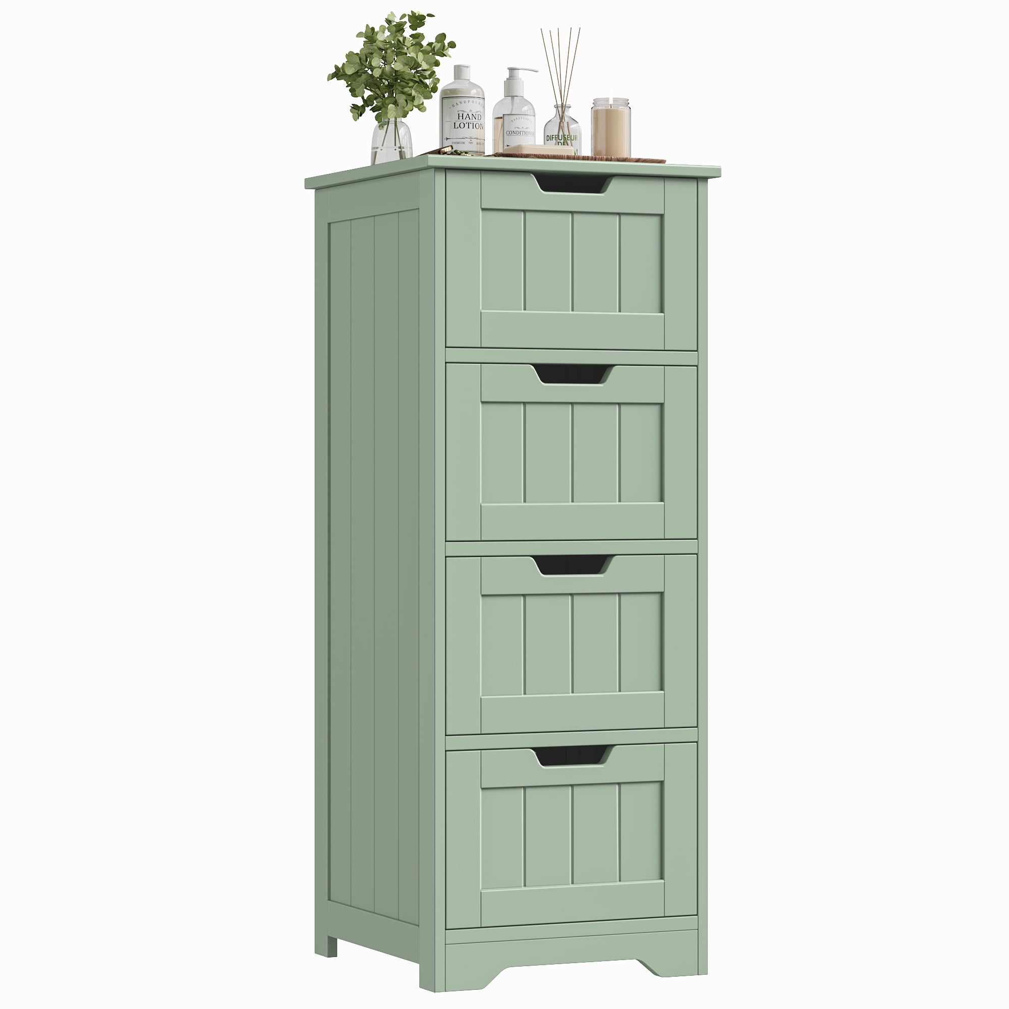 Homfa Bathroom Storage Cabinet, Free Standing Narrow Cabinet with 4 Drawers Entryway Storage Organizer for Living Room Bedroom, Green
