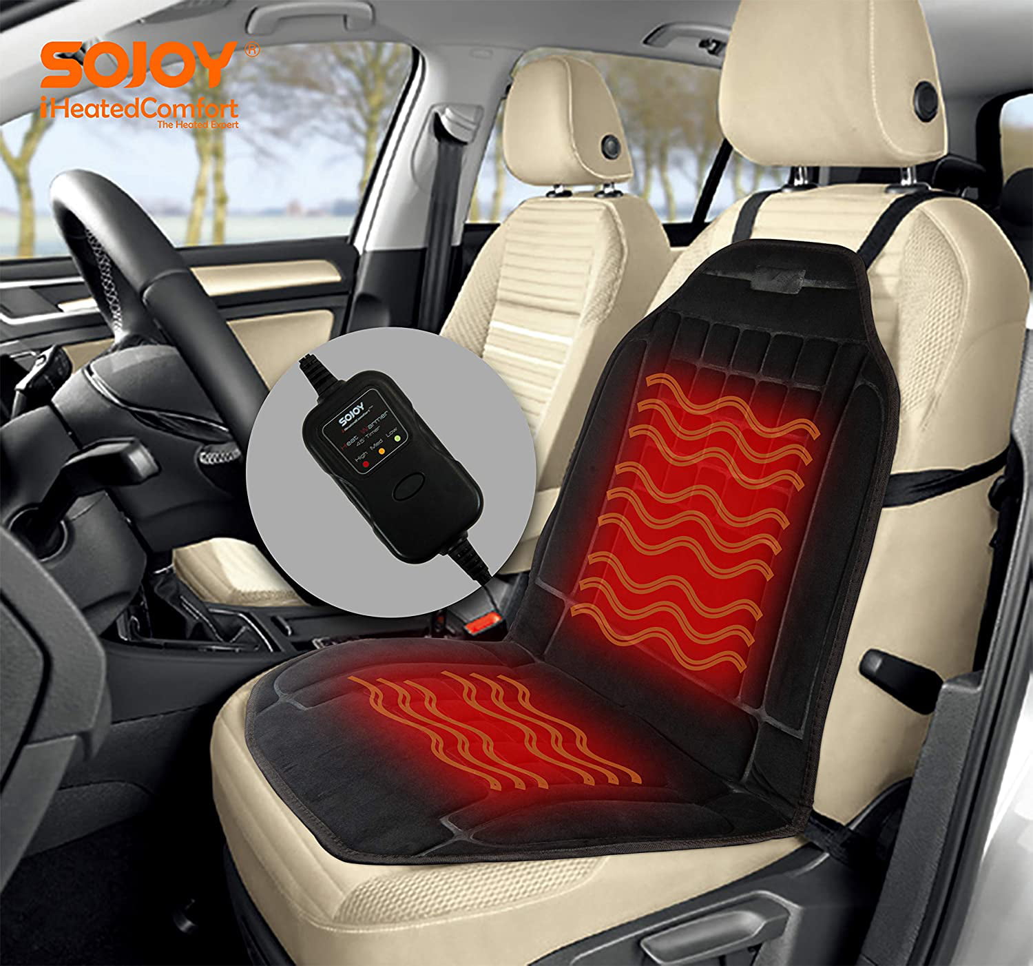 Sojoy Heated Car Seat Cushion-3 Fast Heating Pads with Auto Shut Off Timer-Car Seat Warmer Seat Heater for Cold Winter Days(Black) by Sojoy