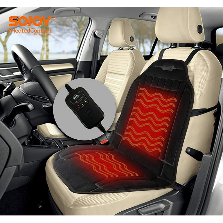 Sojoy Warm Plush Car Seat Cover with Smart Temperature and Timing Switch  for Cold Days (Black) 