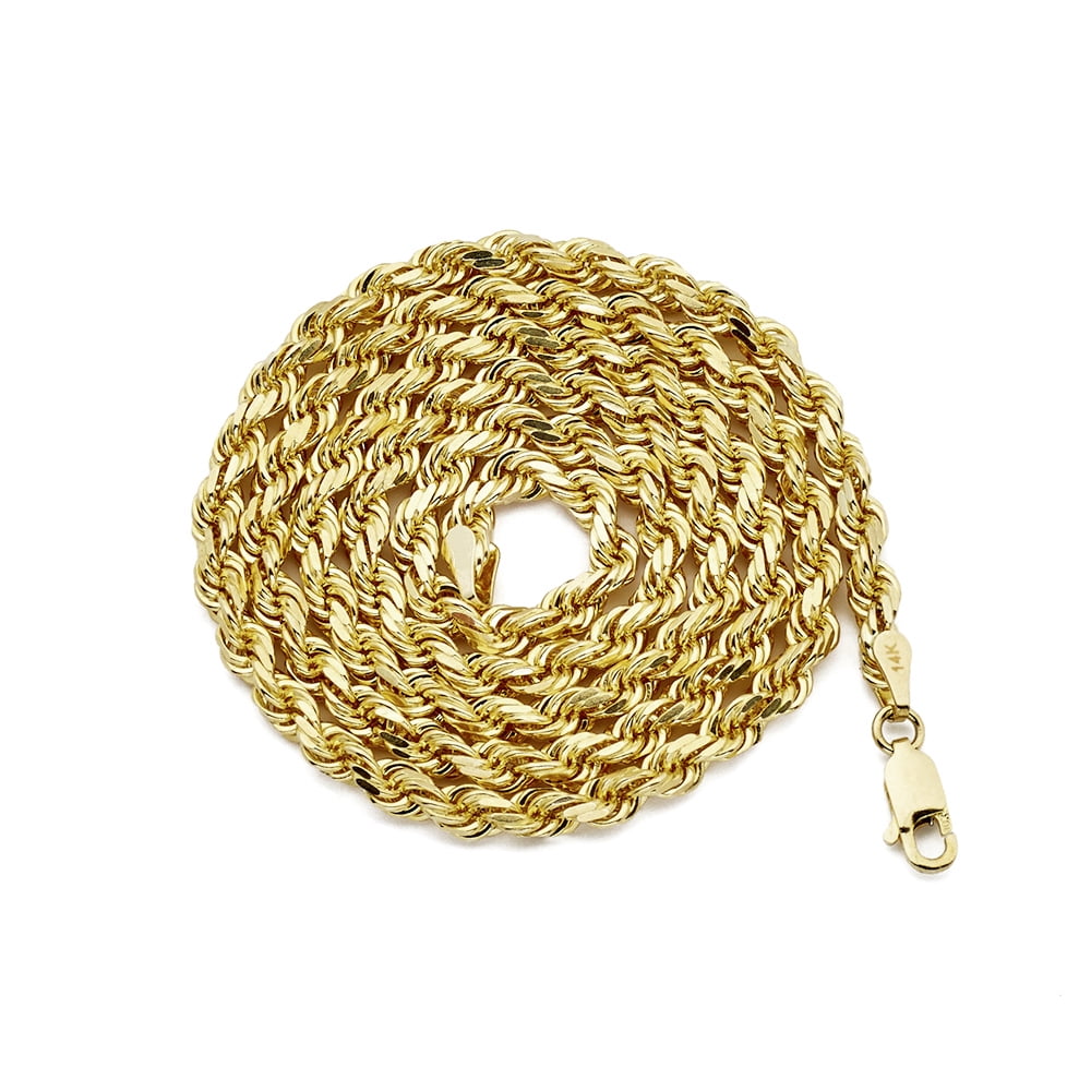 14K Yellow Gold Solid Diamond Cut Rope Chain Necklace (3mm, 20&quot;)