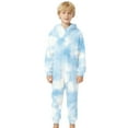 thumbnail image 2 of WOYY Big Girls Flannel Union Suit Pajama Tie Dyed Hooded Jumpsuit, Sizes 9-10, 2 of 5