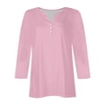 thumbnail image 4 of 2025 New Fashion Plus Size Women's Fashion Casual Solid T-shirt 3/4 Sleeves Buttons Blouse V-Neck Casual Tops, 4 of 5