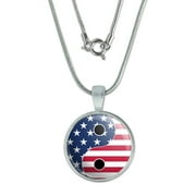 USA Patriotic Yin and Yang American Flag 0.75" Pendant with Sterling Silver Plated Chain