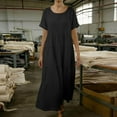 thumbnail image 4 of Women Linen Summer Long Sundress Crewneck Short Sleeve Maxi Dress 2026 Casual Loose Beach Dress with Pockets Black XXL, 4 of 5