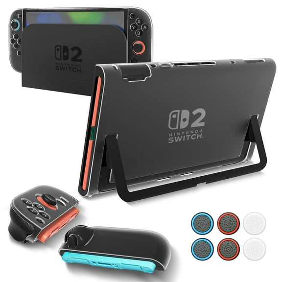 Dockable Clear Case Compatible with Nintendo Switch 2, Transparent Protective Cover Compatible with Nintendo Switch 2, 2 TPU Flat Covers for Joycon & 6 Thumb Grips, Shockproof, Anti-Scratch