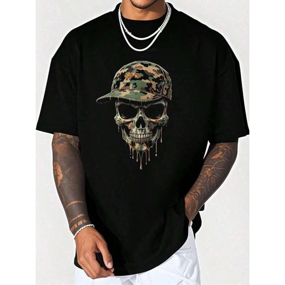 Skull Drip Boys Camo Dripping-Shirt         Men's-Shirt Graphic Tees  Crop Tops  Outfits   Tops-Shirt