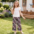 thumbnail image 3 of COEQINE Girls Ruffled Pants Elastic Waist Wide Leg Trousers Pants with Pockets Long Trousers Loose Fit Y2K Summer Outfits for 11-12 Years, Skull Floral Heart, 3 of 8