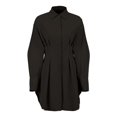thumbnail image 3 of Robe T-Shirt Mini à Manches Longues Boutonnée pour Femme, Col à Revers, Plissée, Évasée, Courte, 3 of 9