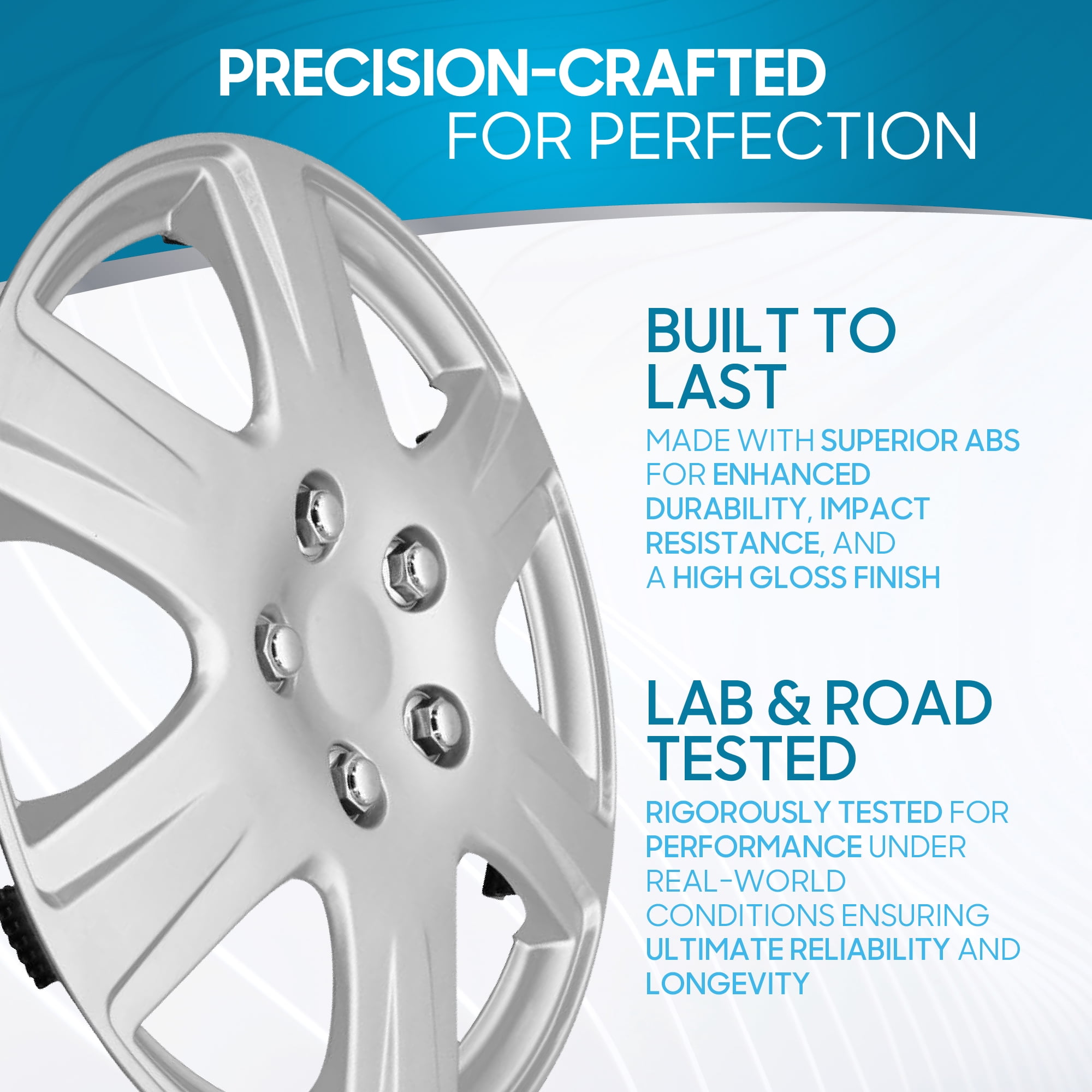 (4-Pack) BDK Premium Hubcaps 15" Wheel Rim Cover Hub Caps OEM Style Replacement Snap On Car Truck SUV - 15 Inch Set