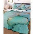 thumbnail image 2 of Quilts Twin Size, Teal Marble Soft Comforter Bedding Set for Bed, Abstract Art Modern Geometric Golden Lightweight Quilted Bedspread with Pillow Cover(2 Pieces) for All Season, 68x86 Inch, 2 of 6