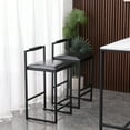 thumbnail image 3 of Black Bar Stool with Backrest, Set of 2, Counter Height PU Leather Upholstered Bar Chairs with Footrest, 3 of 7