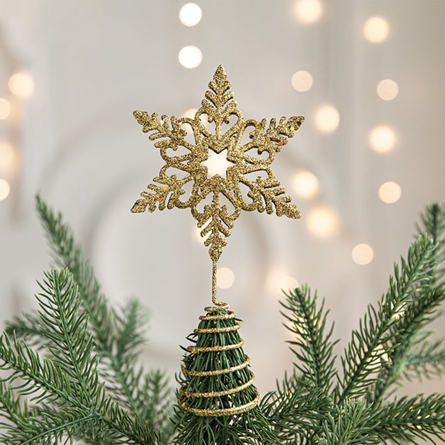 Xihbxyly Adorno para Árbol de Navidad, Diseño de Estrella Brillante de 5 Puntas, Luces Suaves y Brillantes, Metal Dorado, para Uso Interior y Exterior, Decoración Festiva, Ideal para Fiestas, 26 X 19