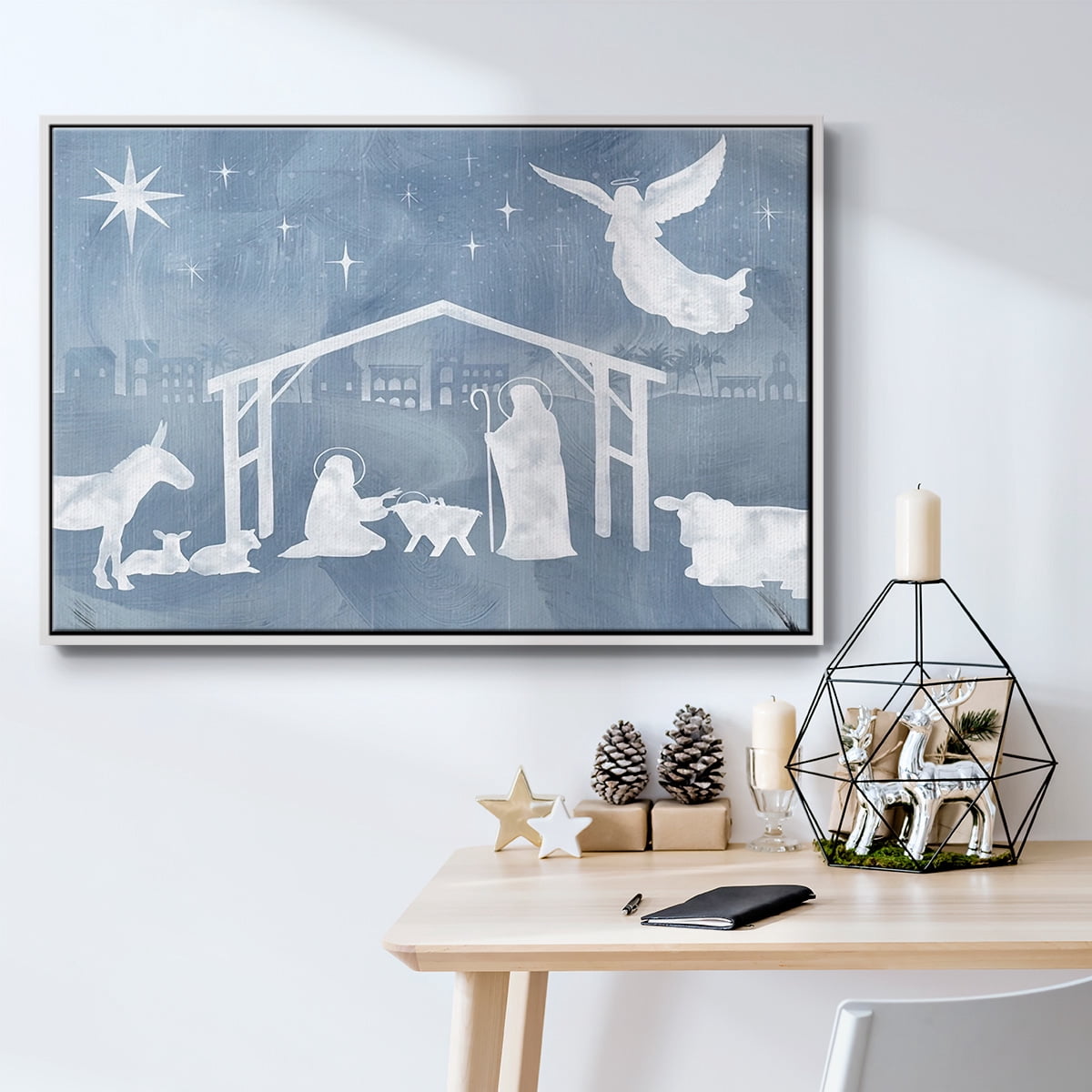 Star of Bethlehem Collection A - Framed Gallery Wrapped Holiday Canvas - 27 x 41 - White Frame