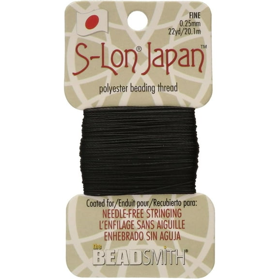 The Beadsmith S-Lon Japan – Fine Polyester Thread – Black Color, .25mm Diameter, 22 Yards per Card – Needle-Free Stringing, Easy to Thread Beads – Ideal for Knotted Jewelry, Pearls and DIY Crafts