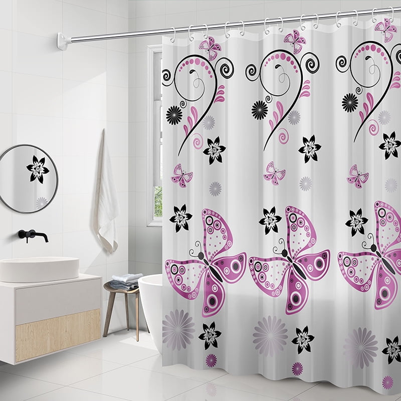 mDesign Shower Curtain — Weighted Privacy Curtain for Baths and Shower Cubicles — Water-Repellent Anti-Mildew Bathroom Curtain — Pink/Cream 