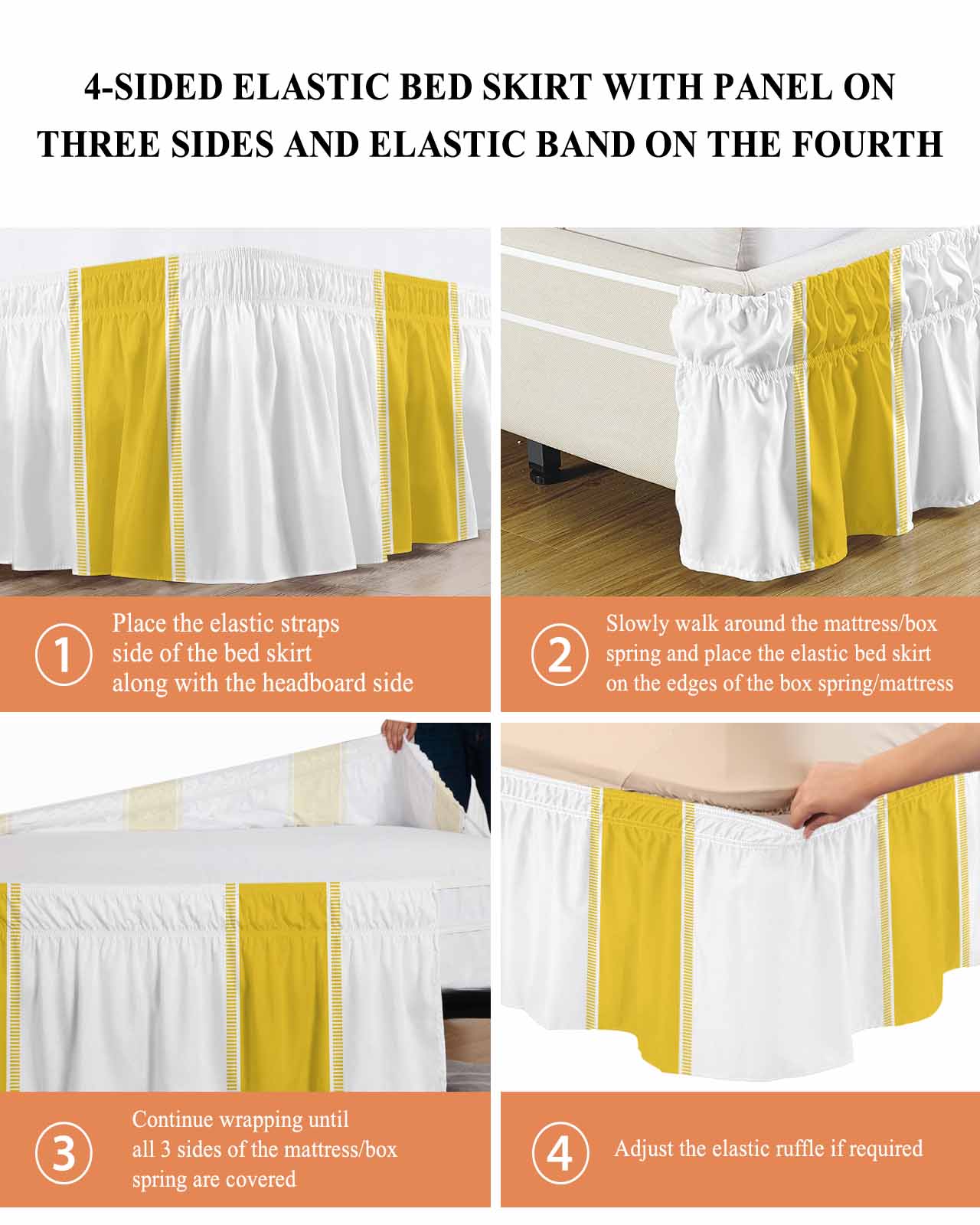 Yellow Stripes Bed Skirt Bed Skirts Queen Size 16 Inch Drop, Wrap Around Dust Ruffle&nbsp;Bedskirt with Adjustable Elastic Belt for Queen Size Beds
