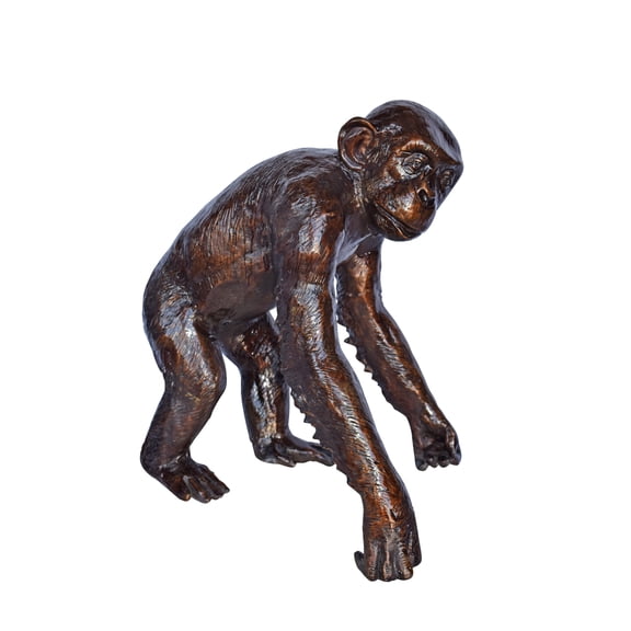Nifao Chimpanzee Standing and Looking around Bronze Statue – Home Decor Sculpture, 24"L x 20"W x 28"H