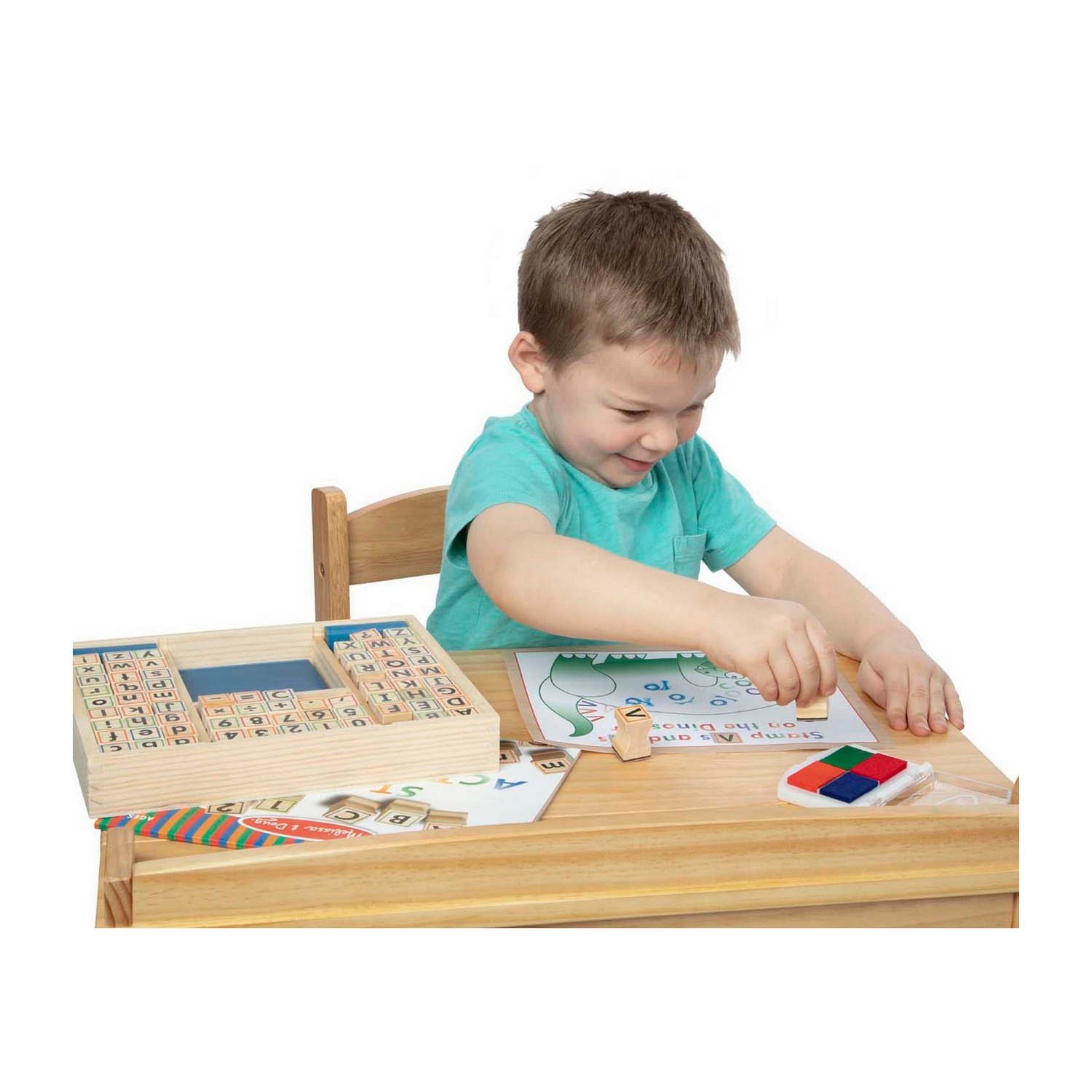 Wooden ABC Activity Stamp Set with My First Daily Magnetic Calendar