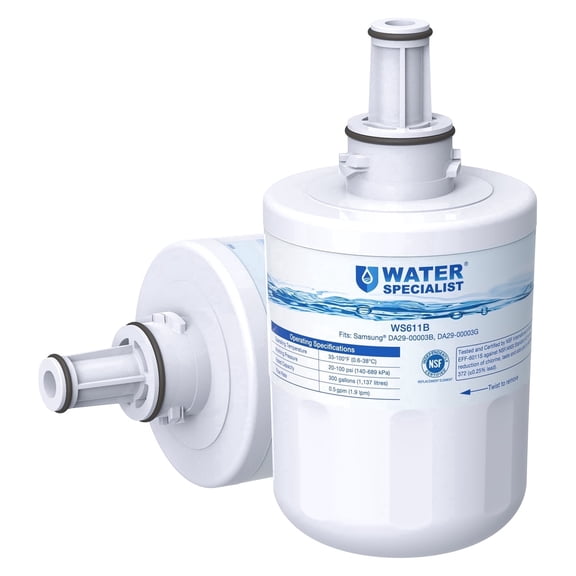 Waterspecialist F11 Refrigerator Water Filter, Replacement for Samsung® DA29-00003G, DA29-00003B, Aqua-Pure Plus, RSG257AARS, RFG237AARS, HAFCU1, RS22HDHPNSR, WSS-1, 2 Filters