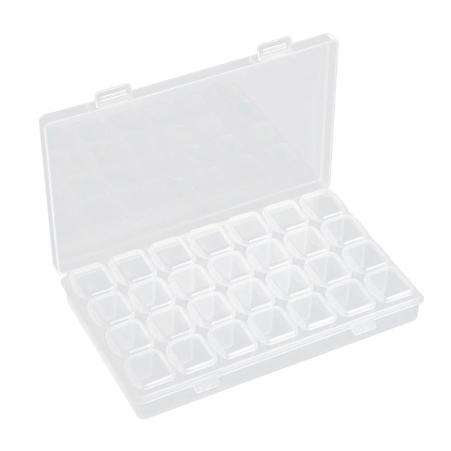 28 Compartments Jewelry Box Transparent Nail Art Beads Container Empty Storage Case Holder Manicures Organizer (White)