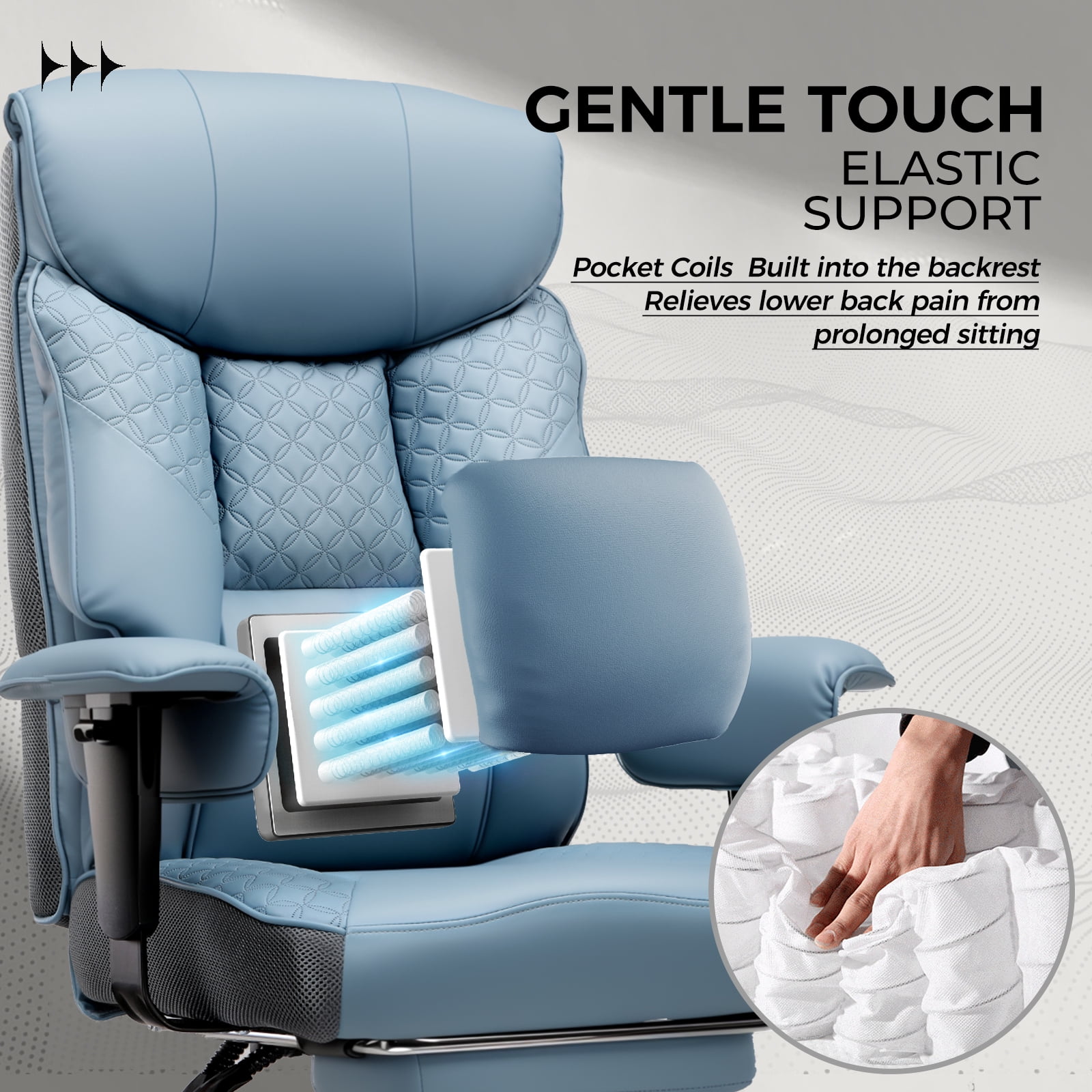 CloudRest Pro 400lbs Executive heavy duty office chair, High Back Ergonomic Computer Desk Chairwith Lumbar Back Support, LakeBlue