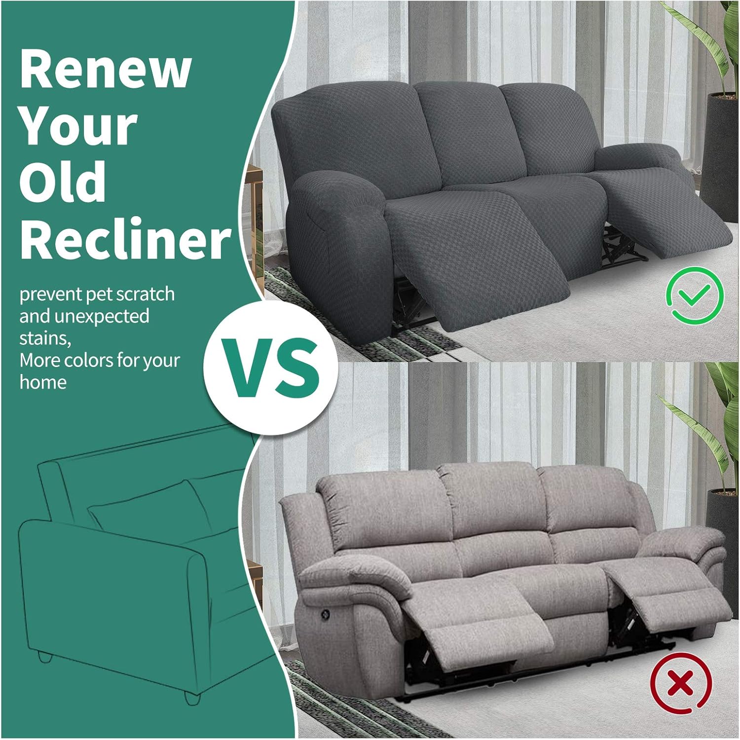 Joqmia Stretch Recliner Slipcover, Jacquard Fabric Recliner Sofa Cover with Elastic Bottom, Furniture Protector Fits Most Reclining