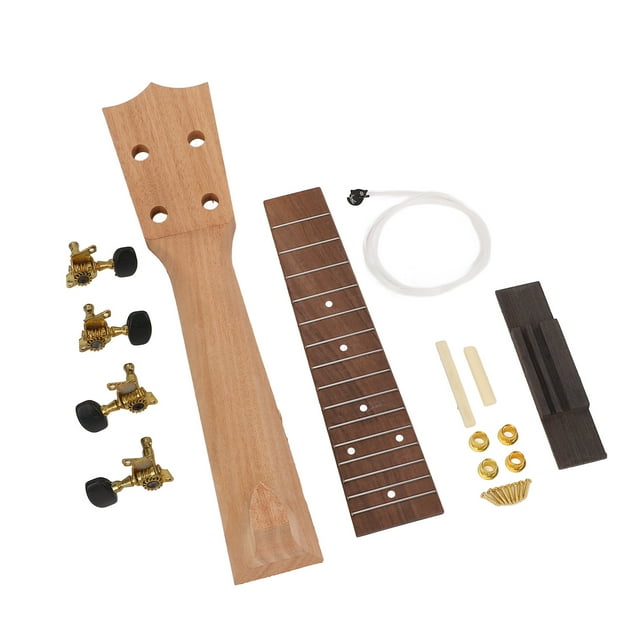 Make Your Own Ukulele Kit, Easy Assembly Wooden Fine Workmanship Professional Ukulele Neck Kit Guitar Neck String Knob Bridge 21in for Home Activities