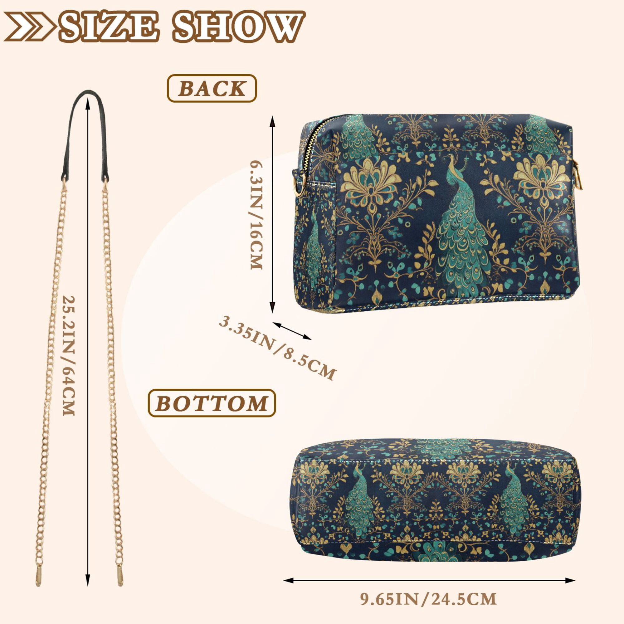 FORMRS Women Crossbody Purse with Chain Strap Vegan Leather Shoulder Handbag, Navy Blue Peacock Pattern