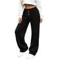 thumbnail image 2 of Lolmot Wide Leg Lounge Pants Women Fashion Ribbed Knit Loose Fit Sweat Pants with Drawstring Stretch Autumn Pajama Pants, 2 of 8